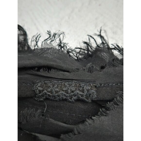 Black Long-Sleeve Fringe 100% Silk Layered Detail Dress W Roll Tab Sleeves Made - Picture 9 of 9